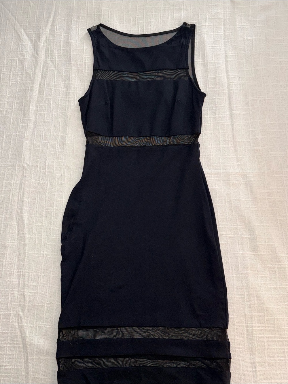 bebe Black Mesh-Trim Sheath Dress